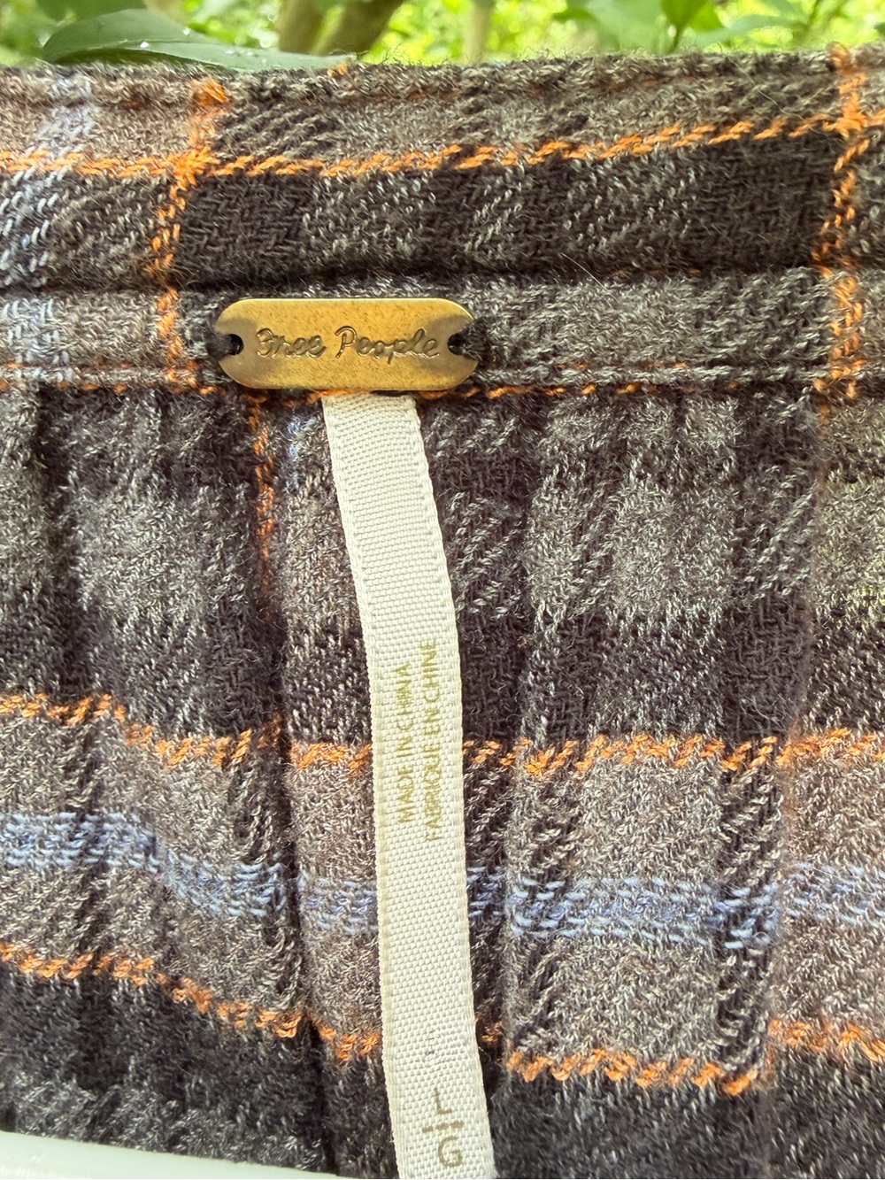 Free People Brown Plaid Knit Skirt with Orange & Light Blue Stripes